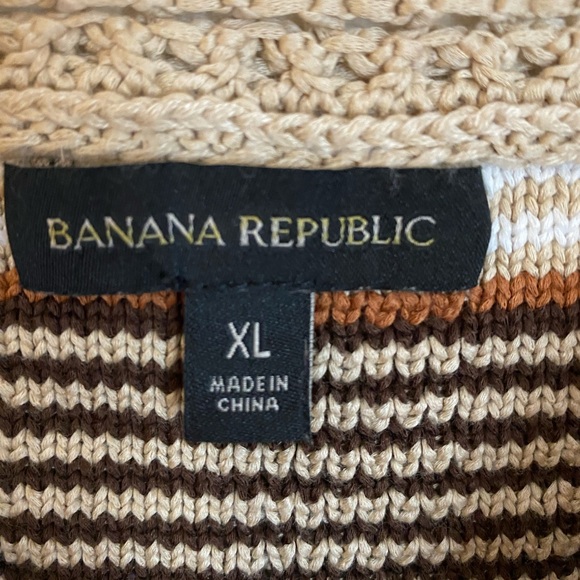 Banana Republic Cotton Beige and Brown Checkered Crochet Knit Top size XL - Picture 4 of 10